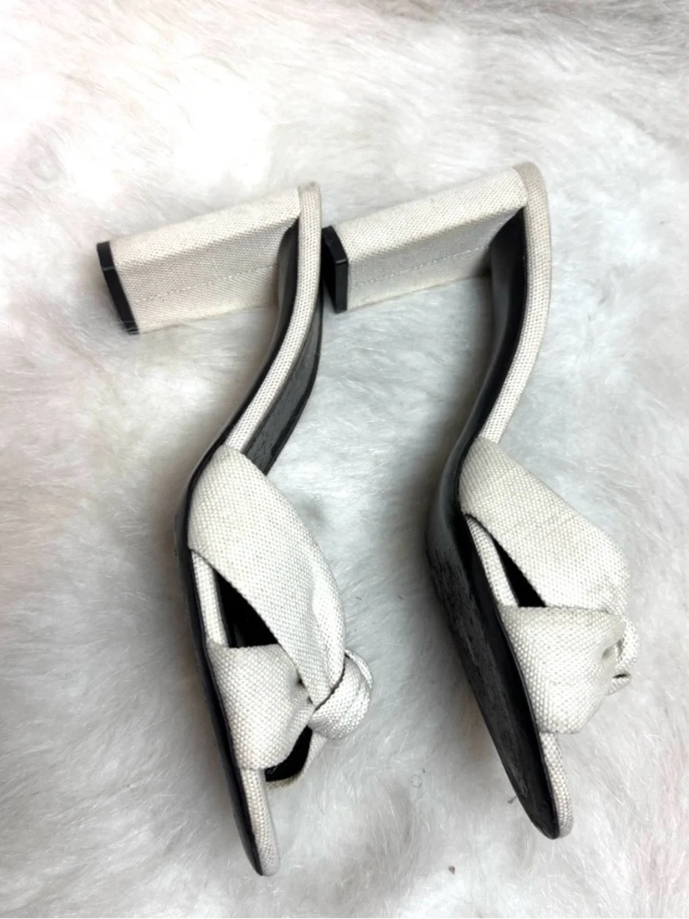 Saint Laurent Bianca Knot Tie Block Heel Slide on Sandals